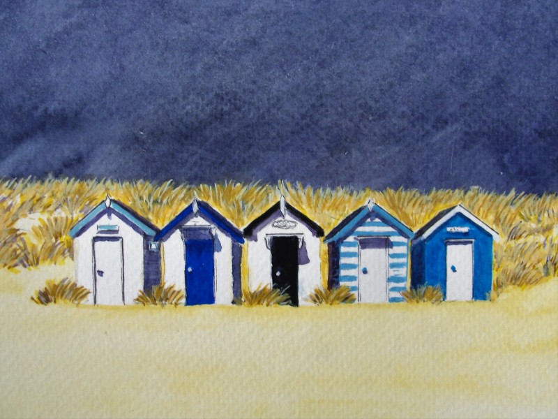 Beach Huts & Stormy Skies - original - £40