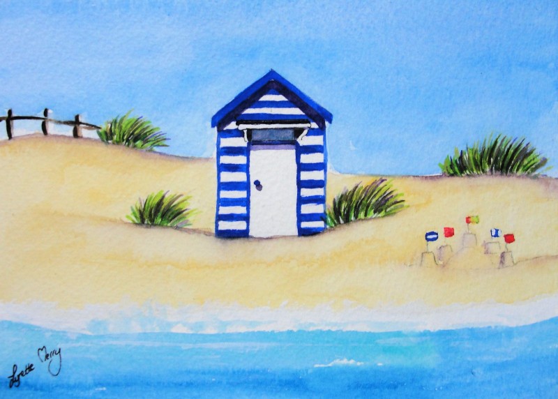 Blue & White Beach Hut Card 