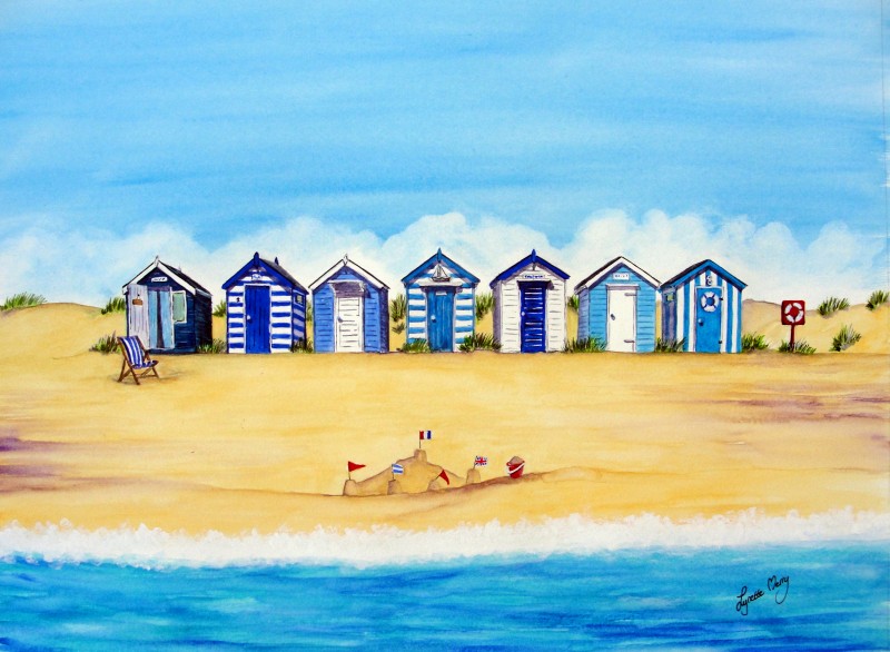 Blue & White Beach Huts Card