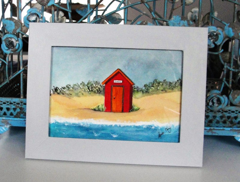 Red Beach Hut - Framed Small Original - SOLD