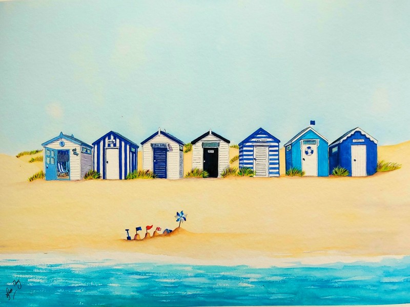 Seaside Blue Beach Huts - Original and Prints