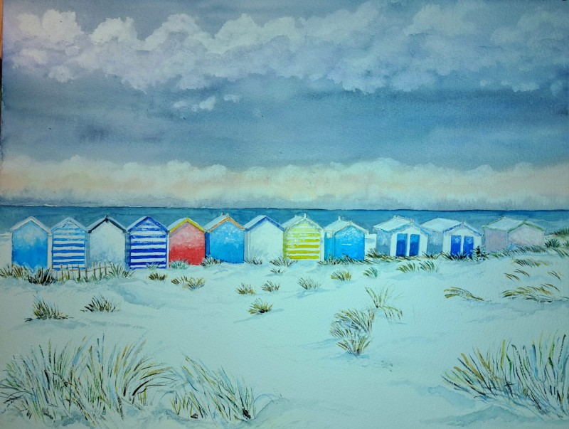 Beach Huts & Stormy Skies - original - £40