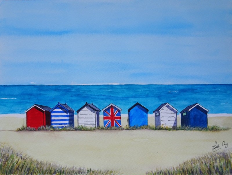 Red White and Blue Coronation Beach Huts - Original £100 Prints £35 