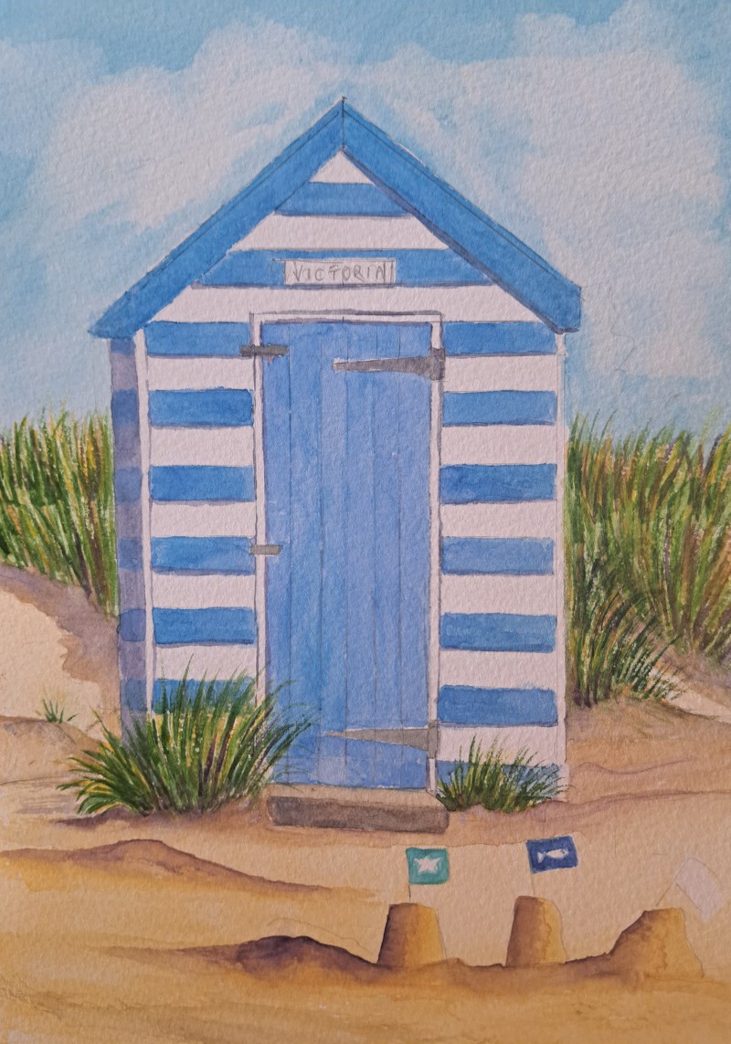 Blue striped Southwold beach hut original  £25